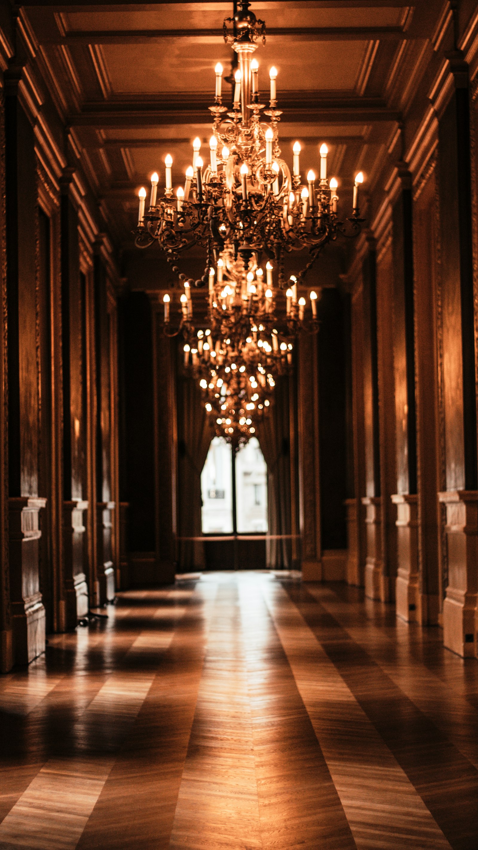 Chandelier-lit hallway