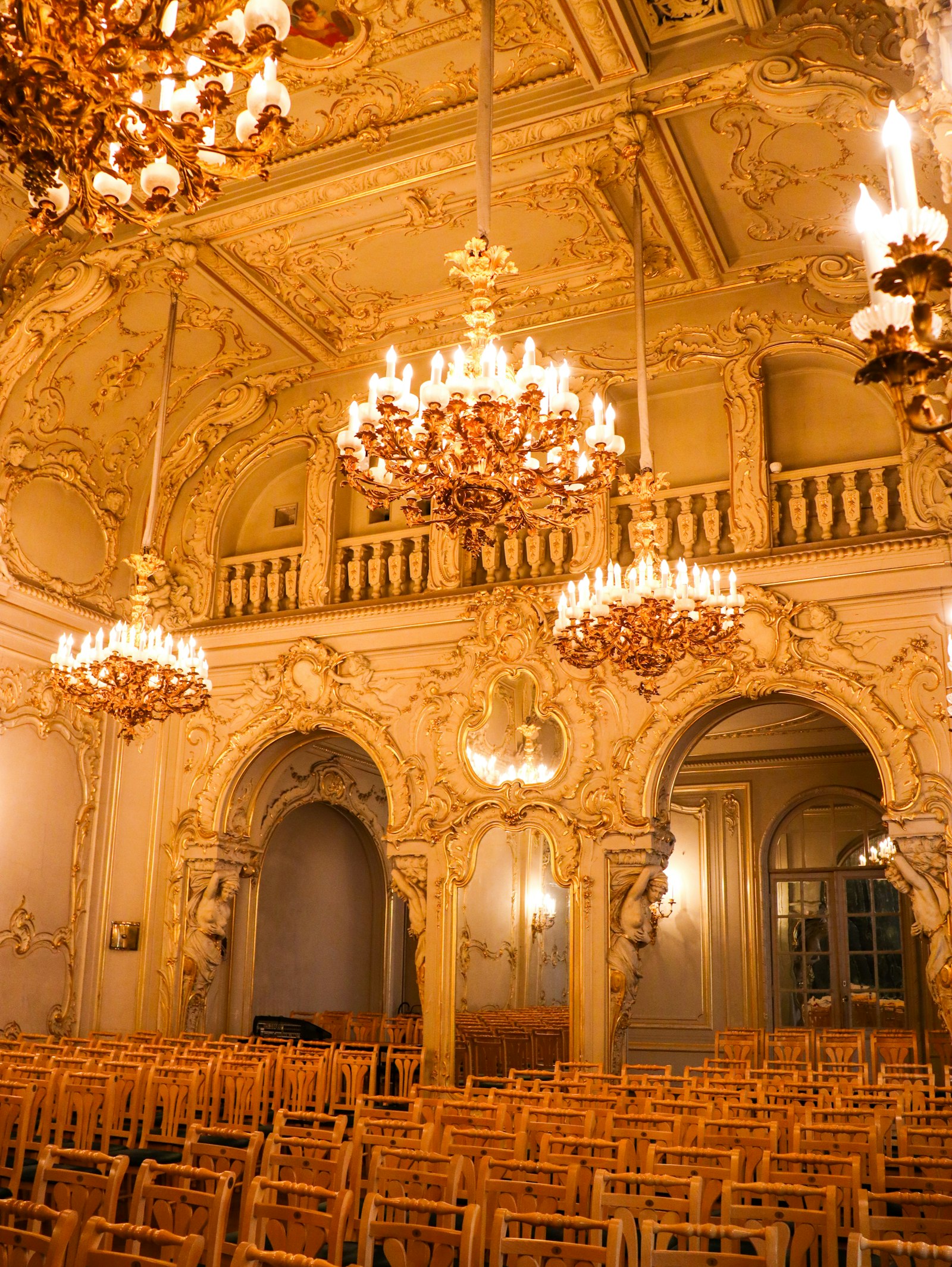 Ornate hall ready for seating